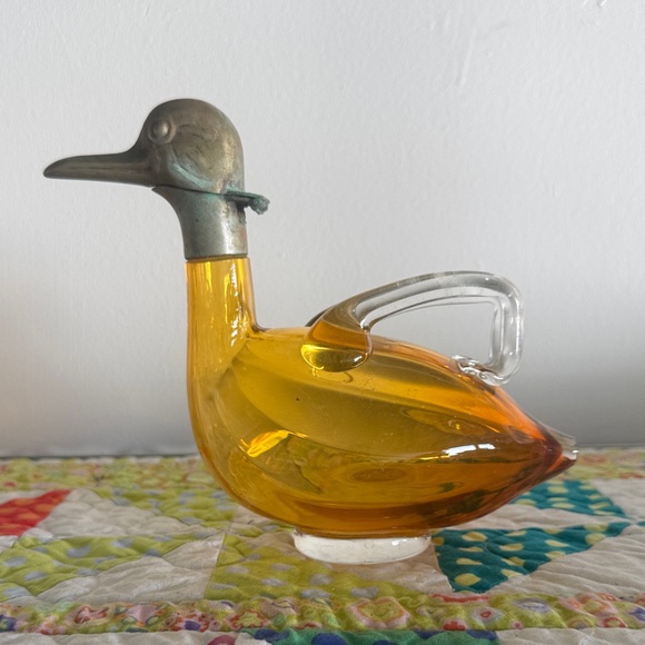 Vintage Other - VINTAGE Amber Glass Duck Figurine with Brass Accents Karl Palda, MCM Home Decor